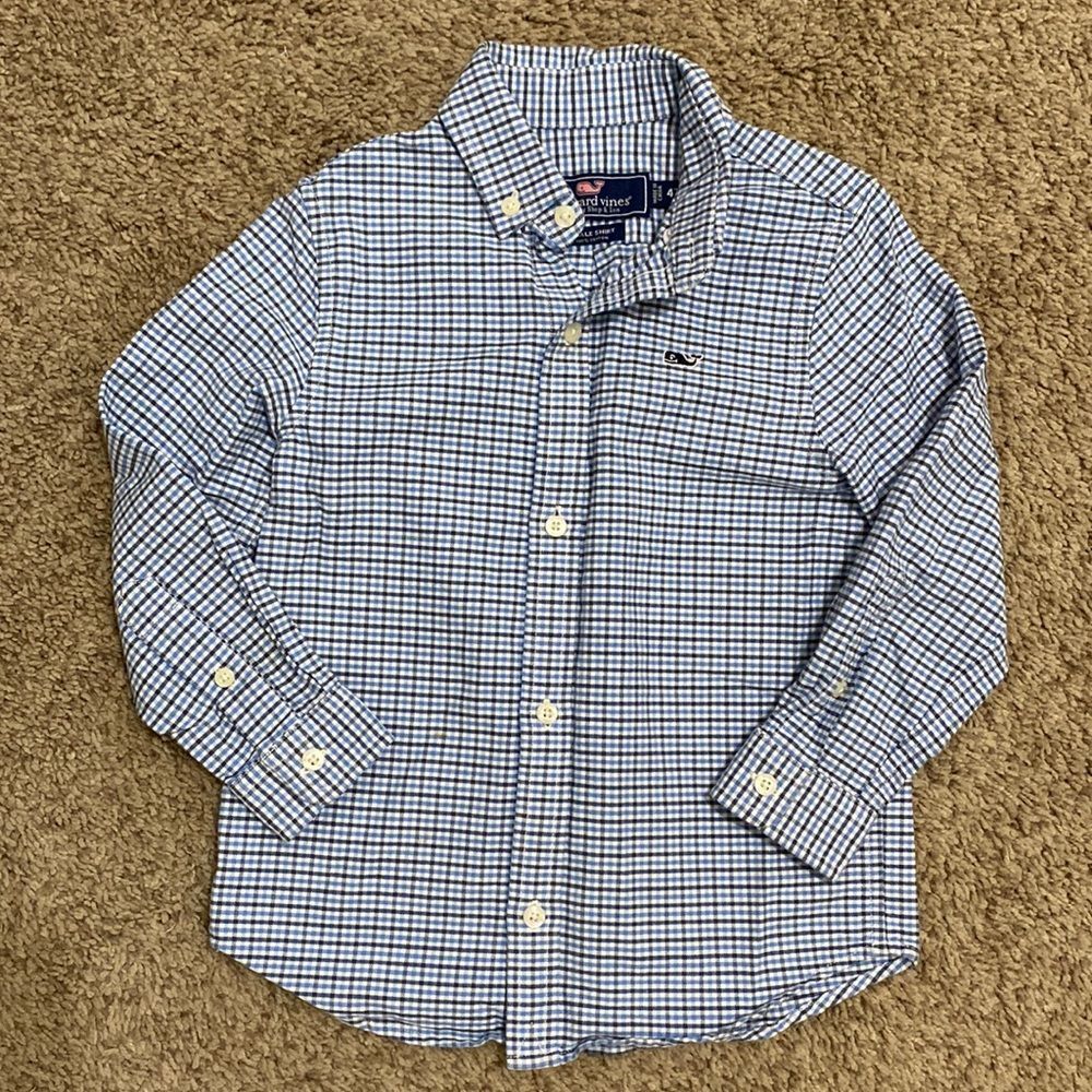 Vineyard Vines Boys Shep & Ian 100% Cotton Plaid Whale Shirt Size 4T